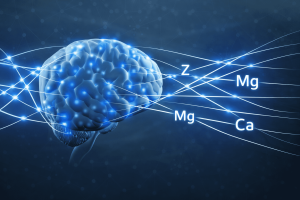 איור של מוח מאיר המייצג חוסן מנטלי וקשר בין תזונה לחרדה.