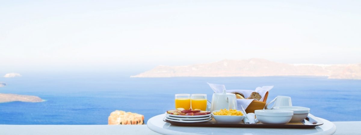 Well balanced breakfast for two by the Sea